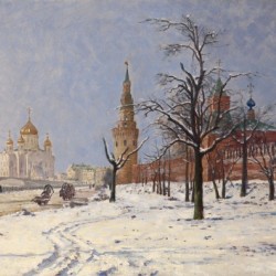 View of the Kremlin and Cathedral of Christ the Saviour in Winter